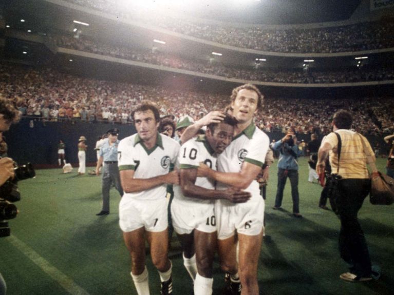 Beckenbauer and Pele playing for Cosmos New York