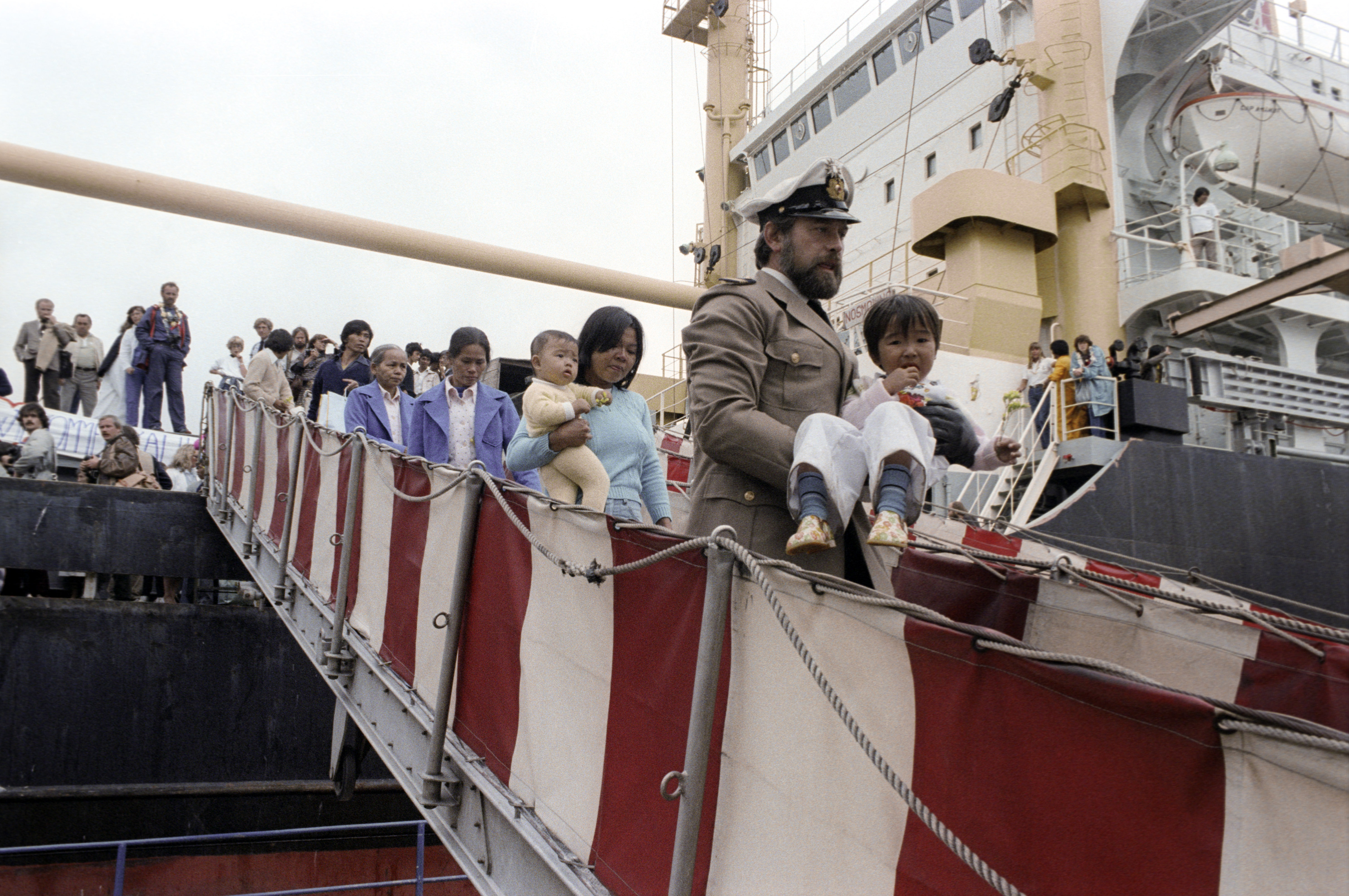 Ankunft des Rettungsschiffes „Cap Anamur“ 1982 in Hamburg.