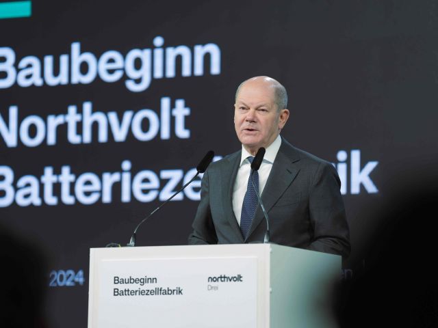 Bundeskanzler Scholz bei einem Festakt zum Baubeginn für die Northvolt-Batteriefabrik 