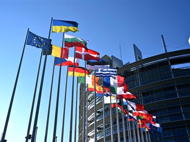 Flaggen vor dem EU-Parlament 