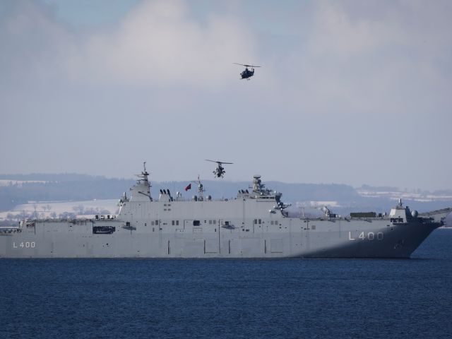Das türkische Angriffsschiff „L400 Anadolu“ beim Nato-Manöver „Steadfast Dart 26“ in der Ostsee vor Putlos.