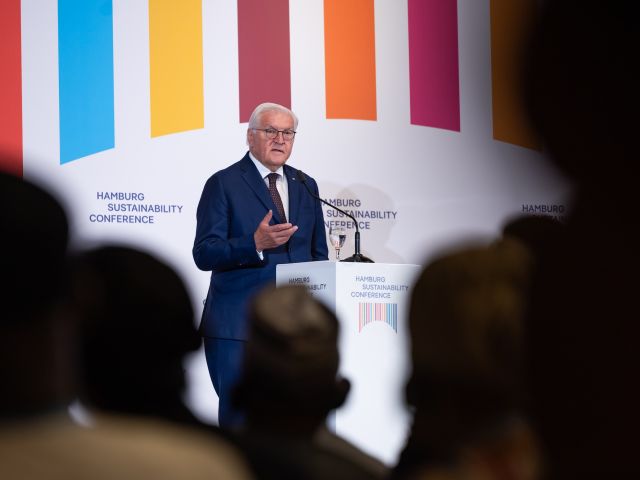 Bundespräsident Frank-Walter Steinmeier auf der Hamburger Nachhaltigkeitskonferenz.