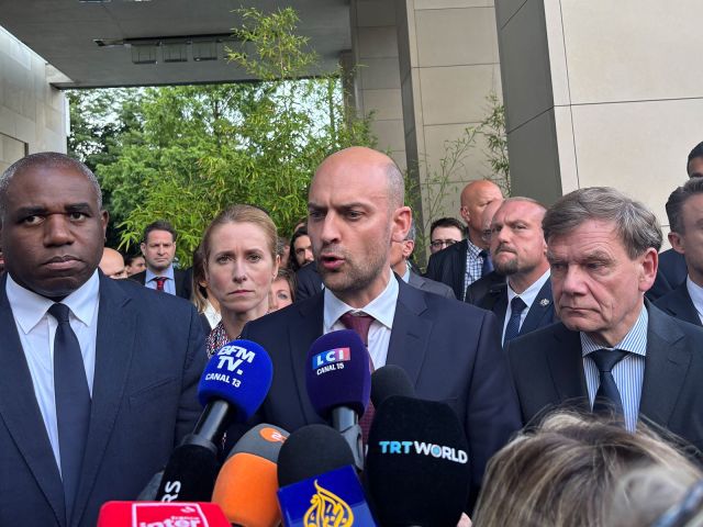 Außenminister von Großbritannien, Frankreich und Deutschland im Juni.