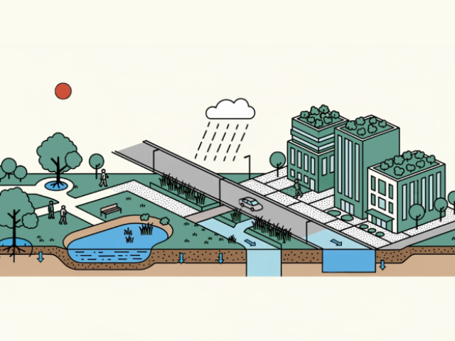 So funktioniert das Prinzip der Schwammstadt: Regenwasser wird gespeichert statt abgeleitet.