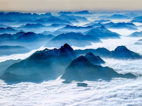 Blick über die bayerischen Alpen. 