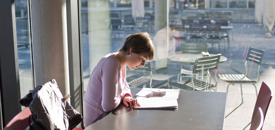 Studentin liest Notizen Studentin liest Notizen