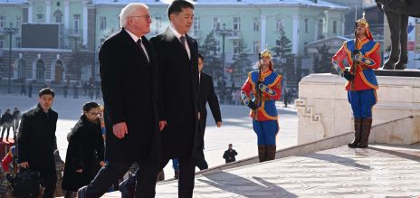 O presidente federal, Frank-Walter Steinmeier, e o presidente da Mongólia, Ukhnaa Khurelsukh