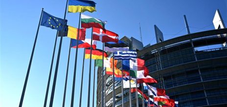 Flags in front of the EU Parliament 
