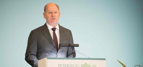 German Chancellor Olaf Scholz speaking at the Petersberg Climate Dialogue 