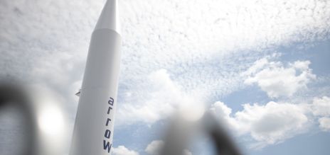 A model of a missile from the Arrow 3 air defence system.