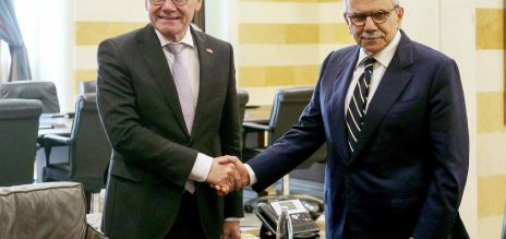 Prime Minister of Lebanon Nawaf Salam welcomes the German Foreign Minister Johann Wadephul in Beirut.