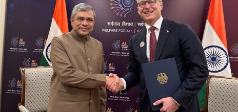 India’s IT Minister Ashwini Vaishnaw and Germany’s Digital Minister Karsten Wildberger at the AI summit in New Delhi