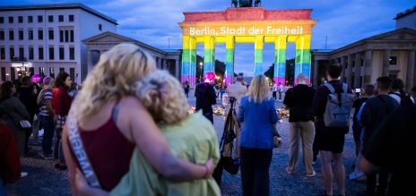 Brandenburg Gate illuminated in rainbow colours following the attack on Berlin’s Christopher Street Day. 