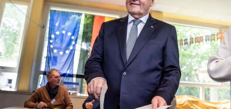 El presidente de Alemania, Steinmeier, deposita su voto en la urna en las elecciones europeas de 2019. 