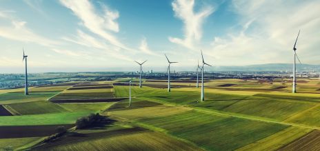 Photo of wind turbines on a rural wind farm