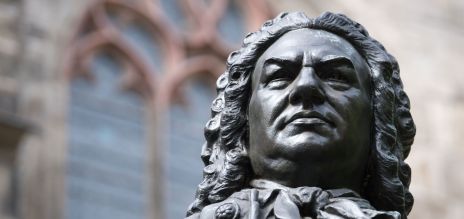 Statue of the composer Johann Sebastian Bach in front of the St. Thomas Church in Leipzig 