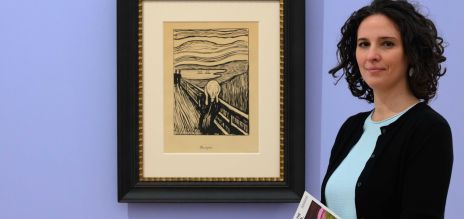 Florence Thurmes, General Director of Kunstsammlungen Chemnitz, next to “The Scream” by Edvard Munch 