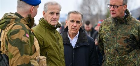 Jonas Gahr Støre (2nd from left), Mark Carney (centre) and Friedrich Merz