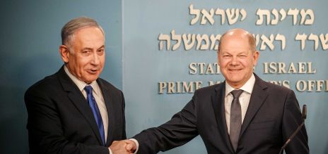 O primeiro-ministro israelense Netanyahu e o chanceler federal Scholz 