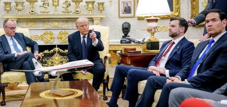 Merz and Trump are sitting at a table together with other politicians