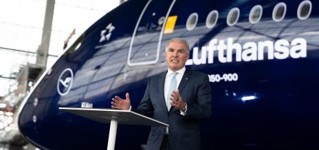 Carsten Spohr, le patron de Lufthansa, lors des festivités organisées à l’occasion du centenaire de l’entreprise