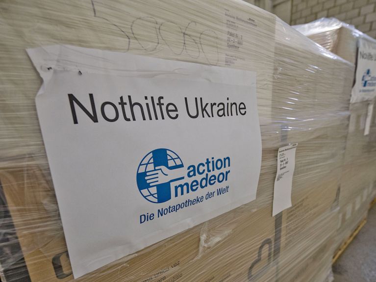 Medicines ready to be transported to Ukraine.