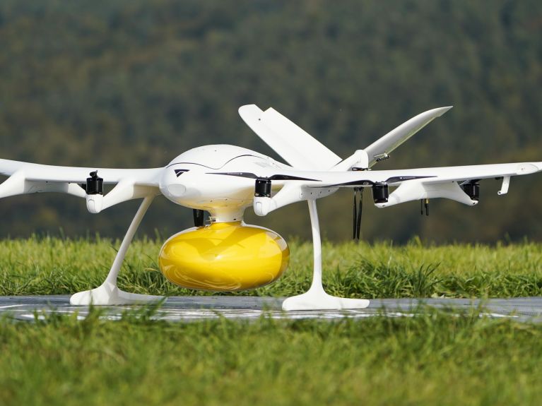 A delivery drone co-developed by Wingcopter. 