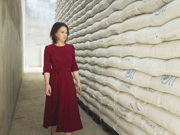 Federal Foreign Minister Baerbock visits a World Food Programme grain store in Ethiopia