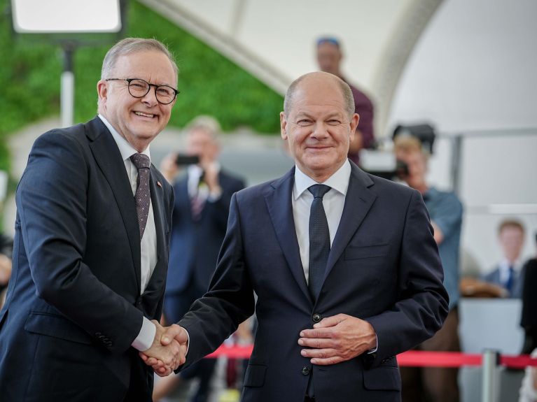 Bundeskanzler Olaf Scholz  und Australiens Ministerpräsident Anthony Albanese im Juli 2023 in Berlin 