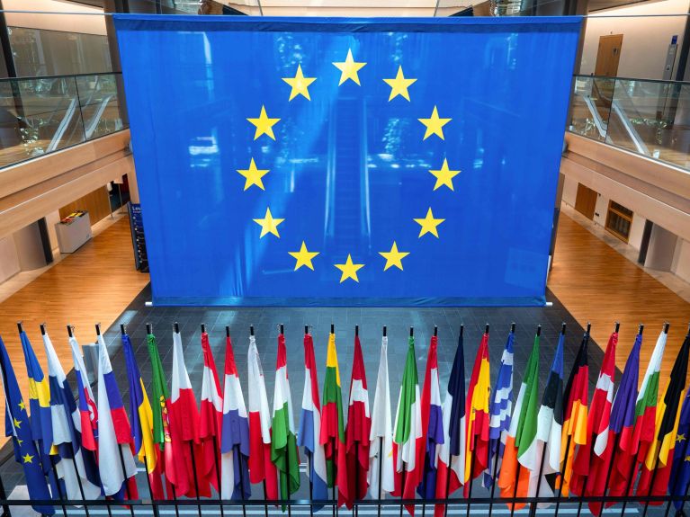 Flags at the European Parliament in Strasbourg