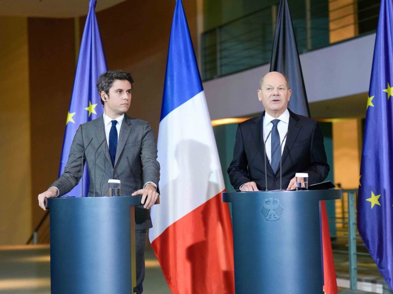 O chanceler federal Scholz e o primeiro-ministro francês Attal