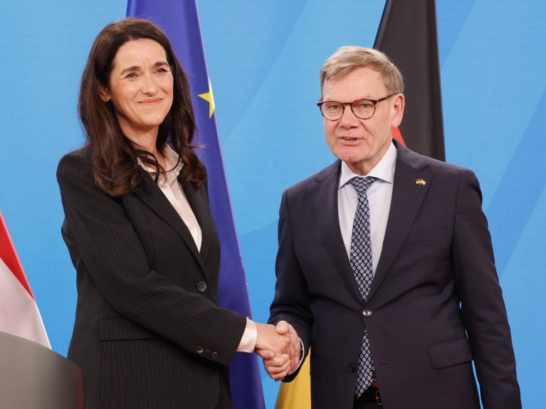 Hungary’s Foreign Minister Anita Orbán and Germany’s Foreign Minister Johann Wadephul