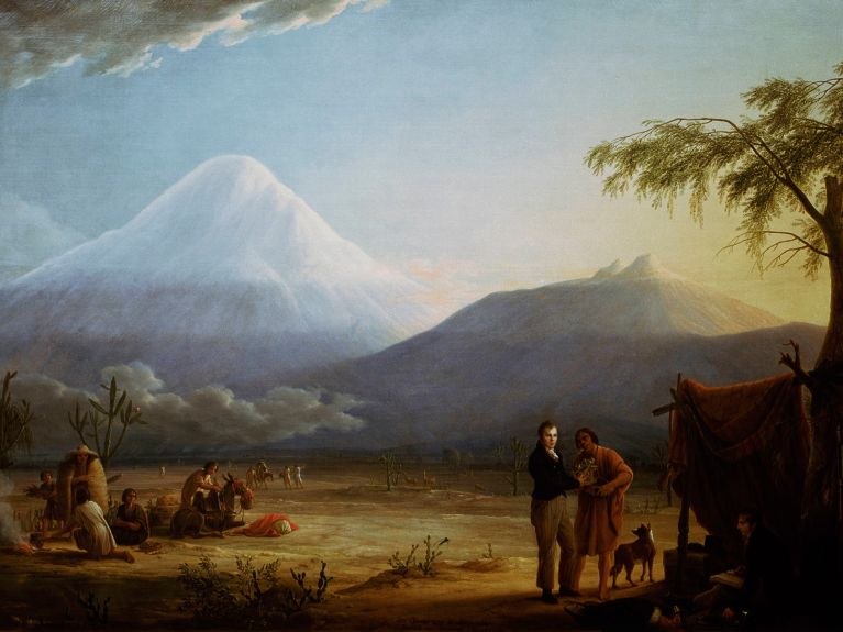 Humboldt e Bonpland aos pés do vulcão Chimborazo