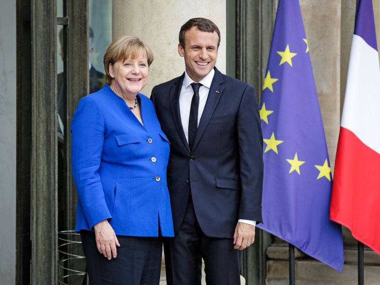 Parceiros para a Europa: Angela Merkel e Emmanuel Macron. 