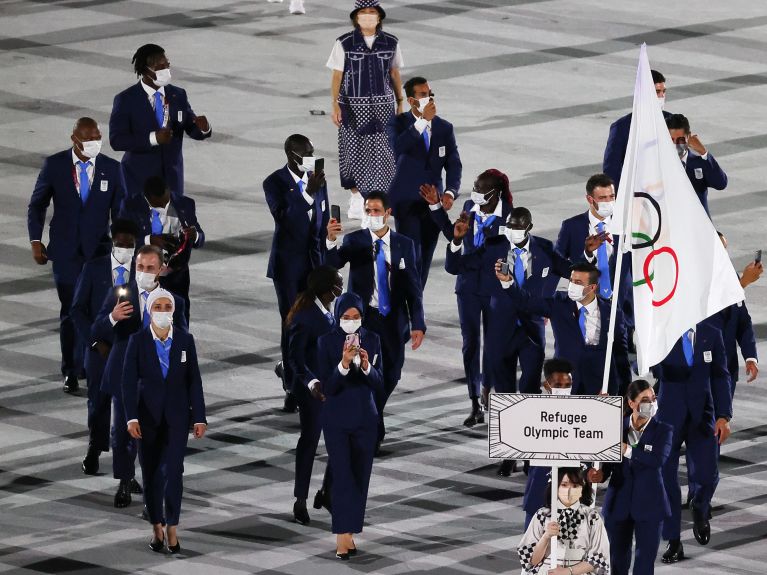 The Refugee Olympic Team at the opening ceremony