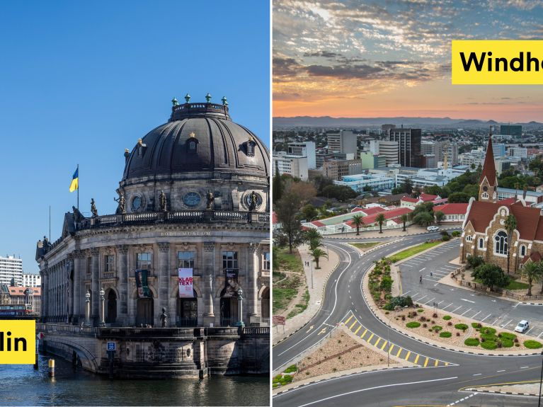 Une amitié officielle : Berlin (à g.) et Windhoek sont des villes jumelles. Une amitié officielle : Berlin (à g.) et Windhoek sont des villes jumelles.