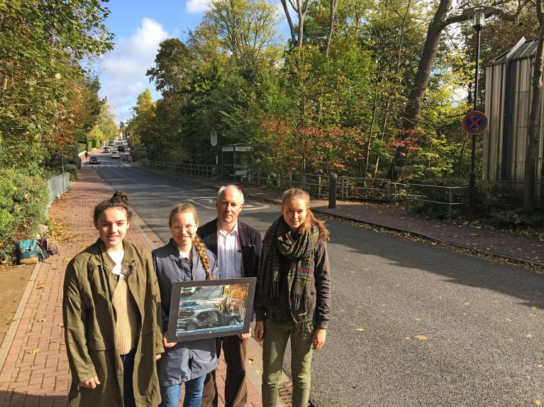 School children at the site of the RAF assassination of the bank manager Alfred Herrhausen.