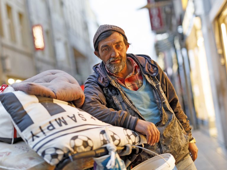 A homeless man in the streets of Cologne, Germany.