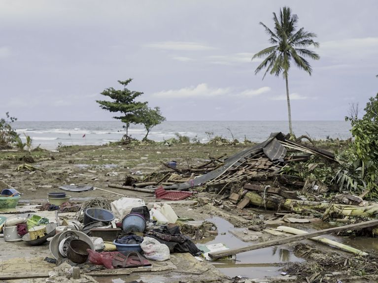 Devastation in the wake of the tsunami on 22 December 2018