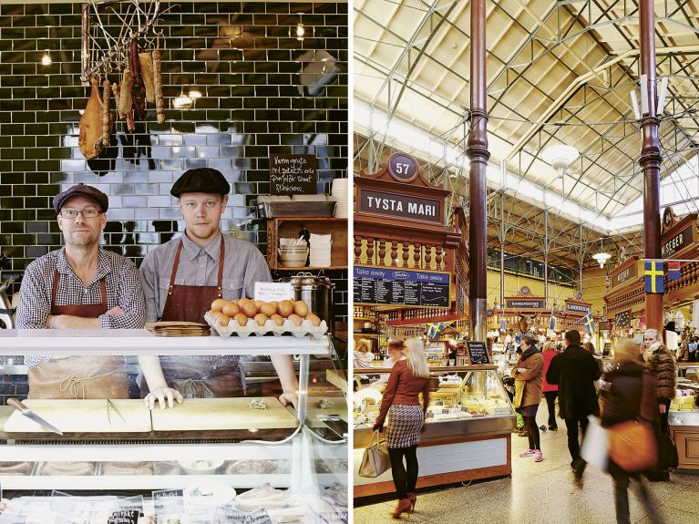 L’Europe et la gastronomie : spécialités suédoises dans le restaurant  du chef étoilé Magnus Ek et la culture culinaire à l’Östermalms Saluhall, un marché couvert  des années 1880