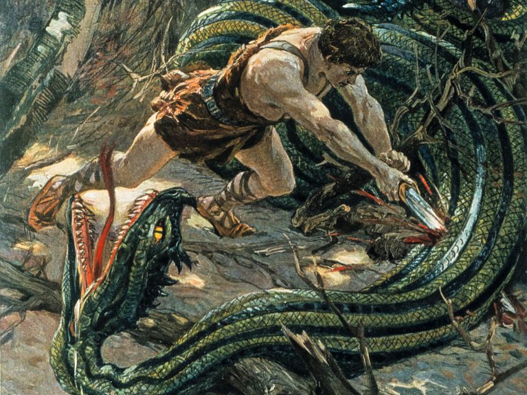 Nibelungen Destanı: Siegfried, ejderhayı ödürürken. Nibelungen Destanı: Siegfried, ejderhayı ödürürken.