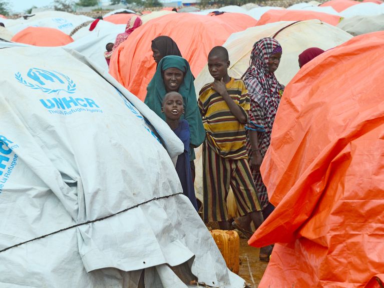 People living in a refugee camp in Somalia