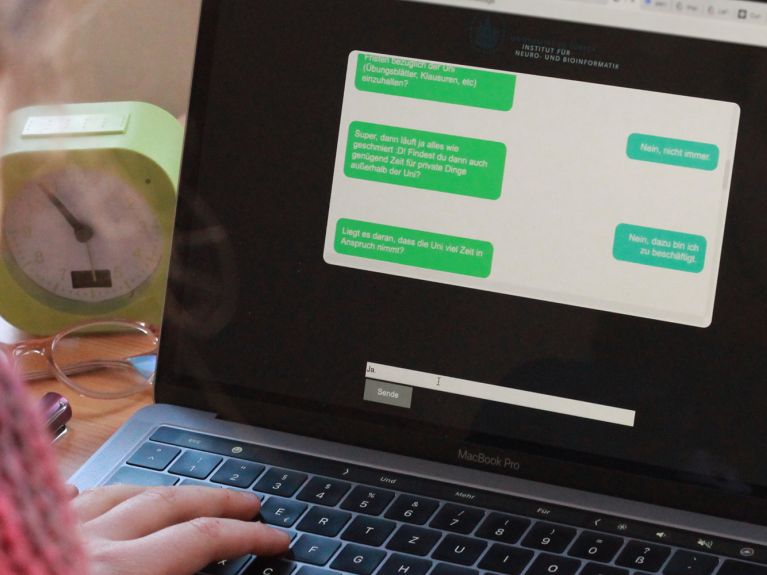 A student is given tips by Melinda the chatbot.  