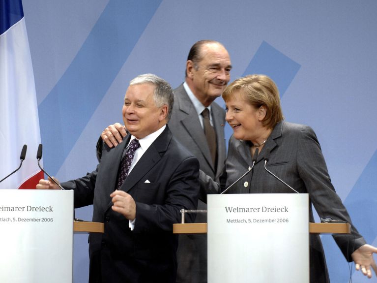 Treffen 2006: Angela Merkel, Jacques Chirac und Lech Kaczynski