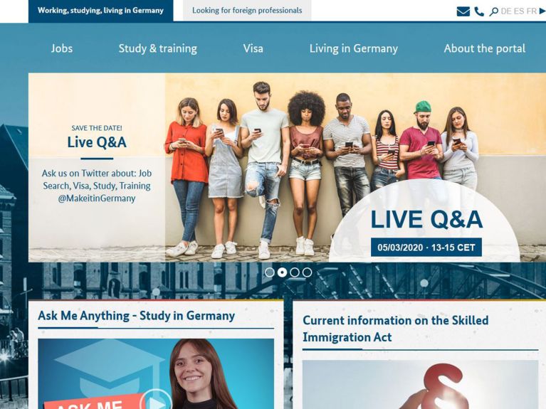 O portal “Make it in Germany” presta informação aos interessados em muitas línguas. O portal “Make it in Germany” presta informação aos interessados em muitas línguas.