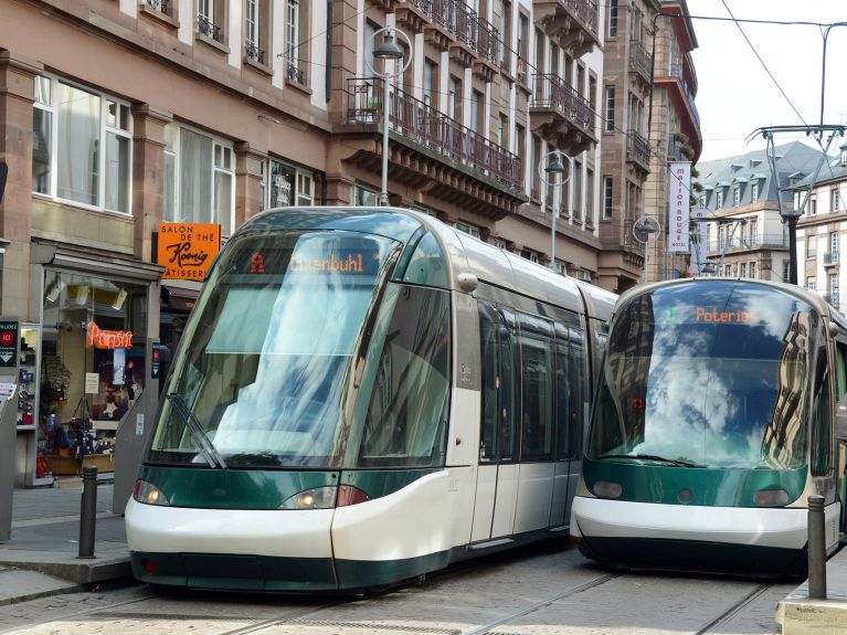 Large windows and a pleasing design: tram in Strasbourg.