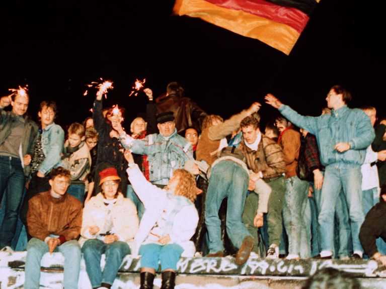Fall of the Wall: people celebrating the opening of the border in 1989