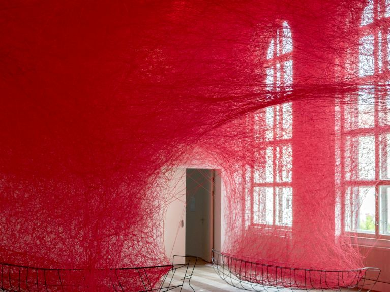 Installation “Uncertain Journey” by Chiharu Shiota