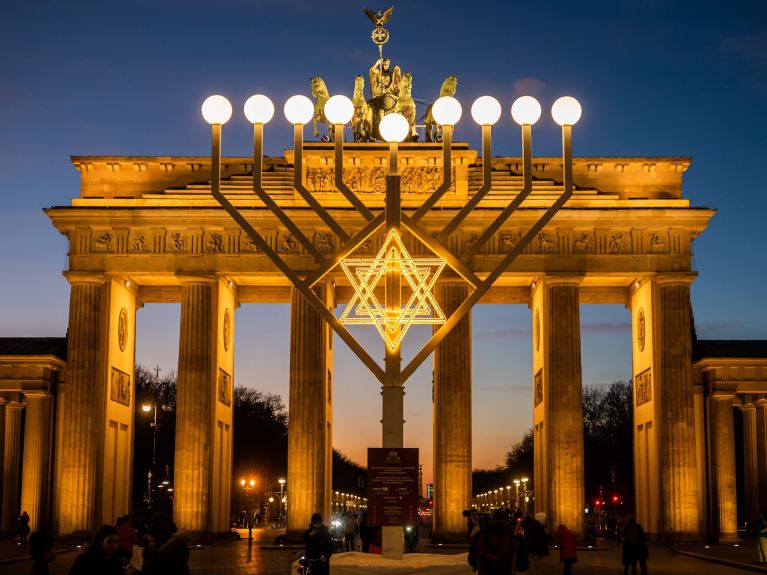 Berlin: a ten metres tall Hanukkah menorah is set up in front of the Brandenburg Gate every year. 