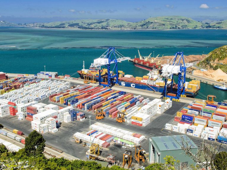 Port Chalmers container port in Dunedin, New Zealand Port Chalmers container port in Dunedin, New Zealand